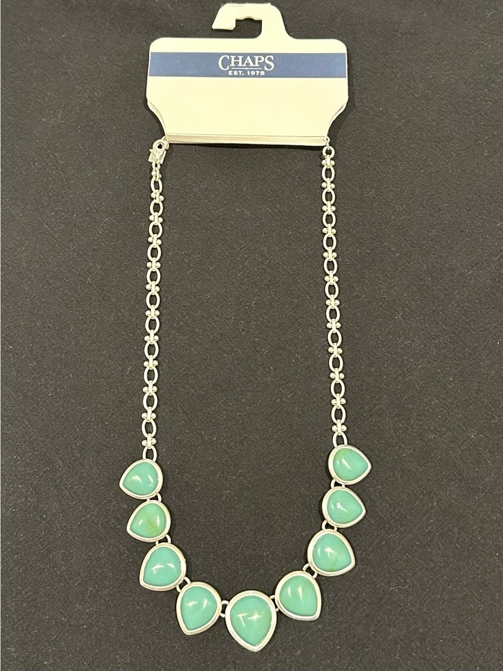 Chaps Silver-Tone Necklace with Turquoise Stone Accents